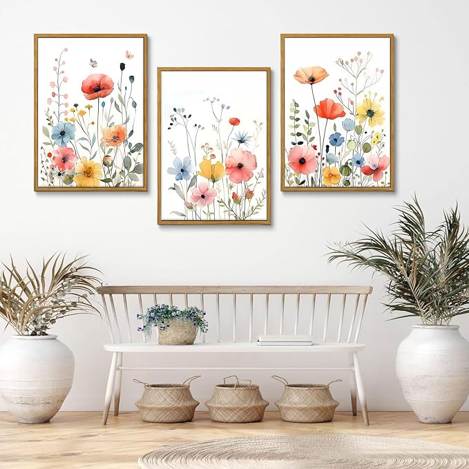KISSFOX Colorful Wildflower Canvas Wall Art Set Of 3 Flowers Pictures Prints - Image 6
