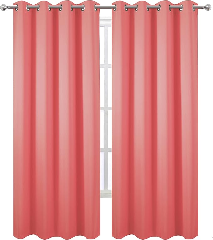 LEMOMO Blackout Curtains 52 x 84 inch/Coral Curtains Set of 2 Panels/Thermal - Image 2