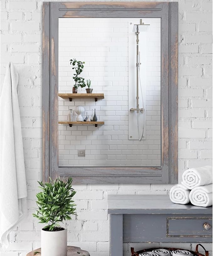 AAZZKANG Wood Framed Mirror Rectangular Rustic Wall Mirrors Decorative Large - Image 4