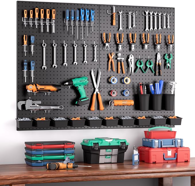 INCLY 226PCS Metal Pegboard Wall Organizer, 48x36 Inch Black Peg Board Panels - Image 2