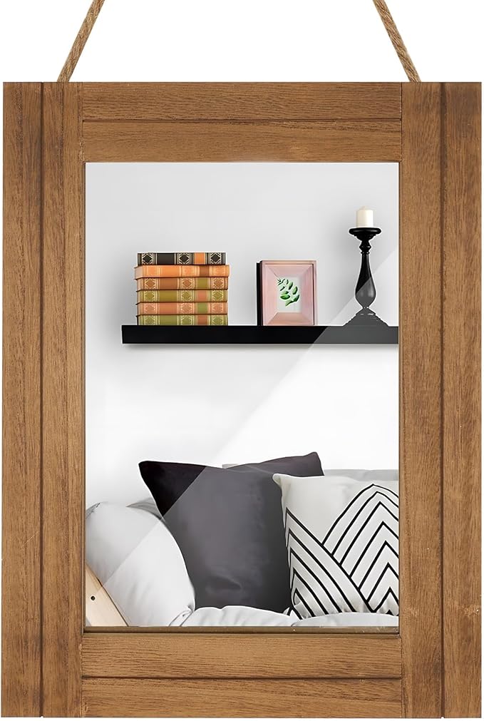 Rectangle Wall Mirror for Bathroom, Distressed White Wood Decor by DECORKEY