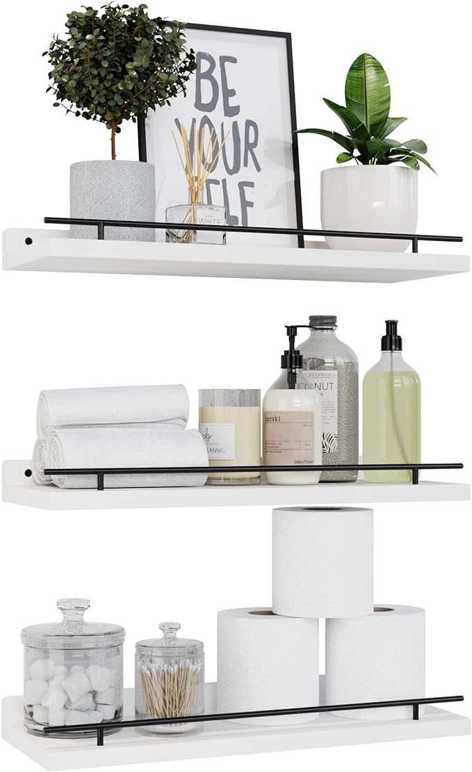 WOPITUES Floating Shelves with Black Metal Guardrail, Shelves by WOPITUESOfficial