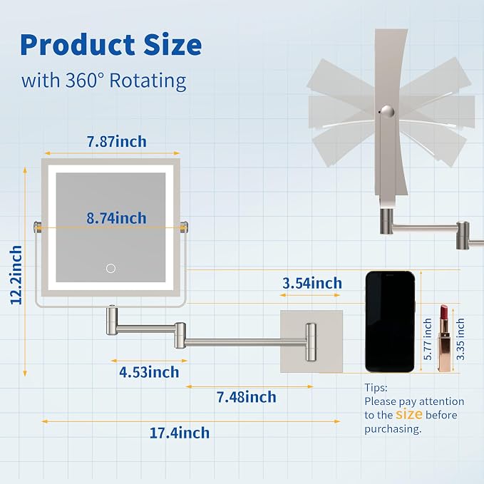 Ruacq Rechargeable Wall Mounted Makeup Mirror - Image 7