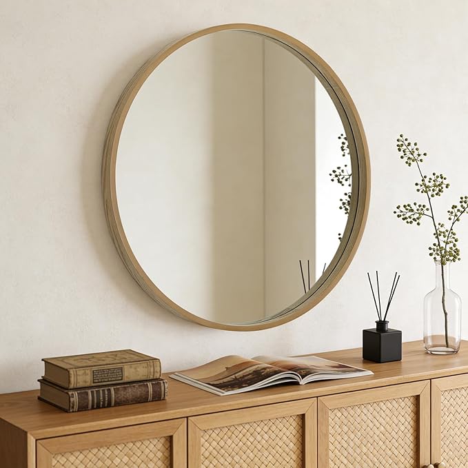 WallBeyond Round Wood Mirror - Image 3
