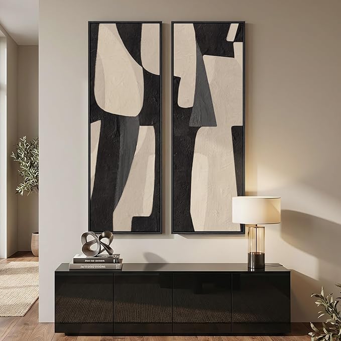 Long Narrow Framed Neutral Abstract Vertical Wall Art - Image 2