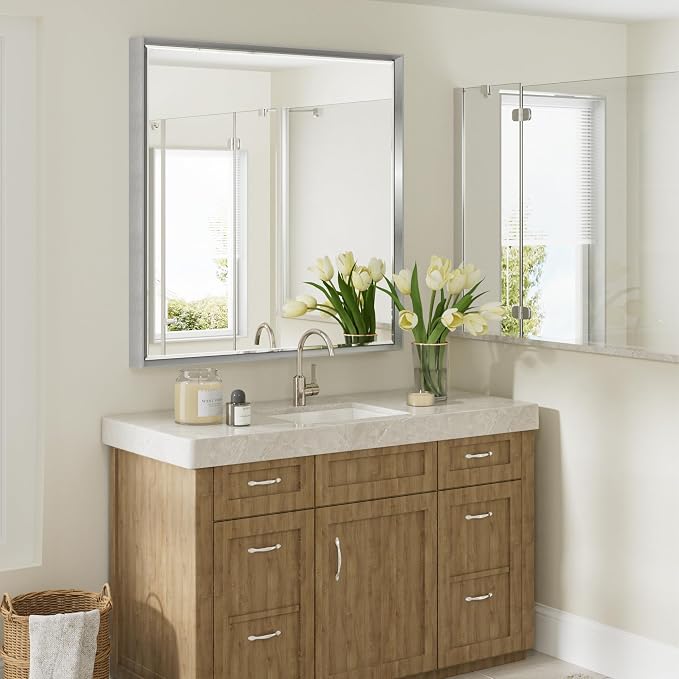 Silver Bathroom Mirror, 36x36 Inch Beveled Silver Square Mirror - Image 2