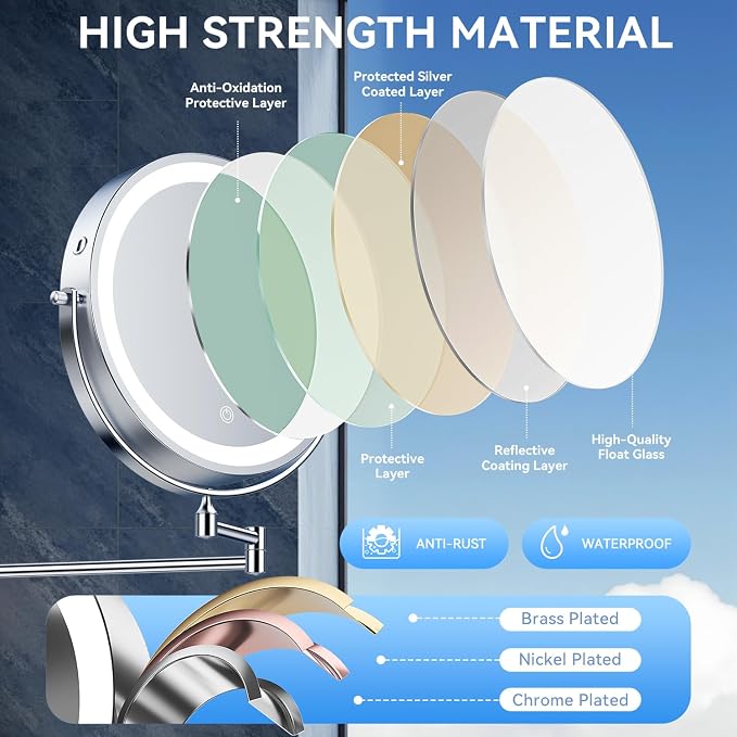 10'' 30X/1X Wall Mounted Lighted Makeup Mirror, 5000mAh Rechargeable - Image 8