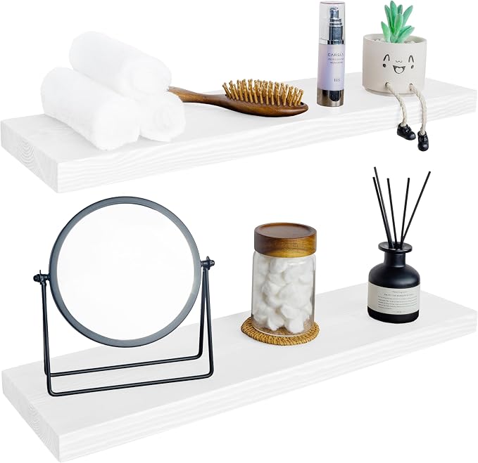 BGMG Wood Floating Shelves for Wall 30 inch Set of 2, Solid Wood Wall Mount by BGMG
