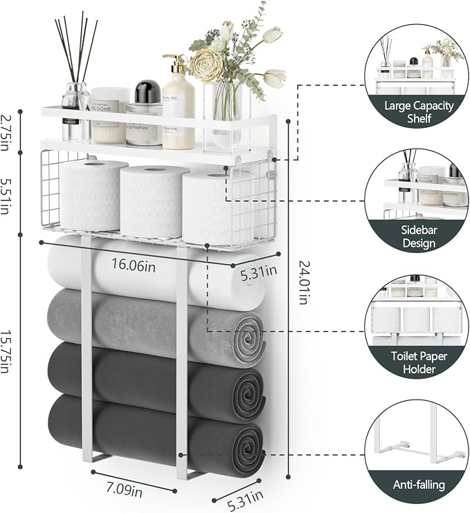 Towel Racks for Bathroom, Bathroom Shelf Over Toilet, Floating Shelves - Image 3