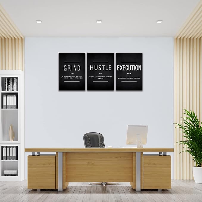 KAWAHONE Grind Hustle Execution Quotes Framed Wall Art, Inspirational Painting - Image 3