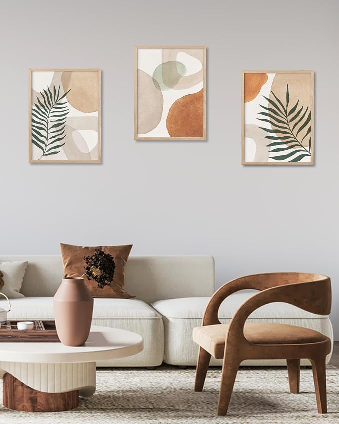 HesenDot Unframed Neutral Boho Wall Art Set of 3, 12x16in Botanical Leaves - Image 7
