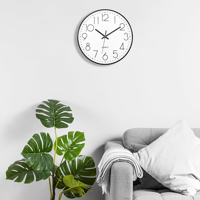 Foxtop 14 Inch Black Wall Clock Large Silent Non-Ticking Battery Operated Round - Image 4