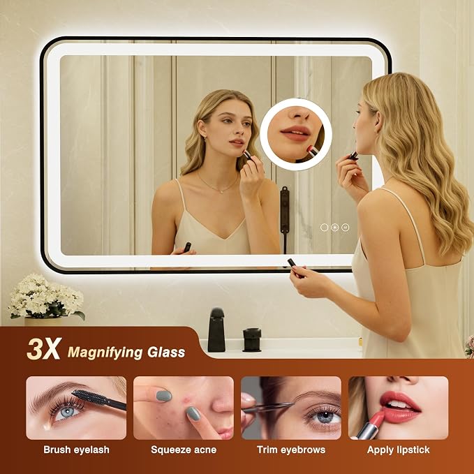 24x36 Inch Black Framed LED Bathroom Mirror - Image 2