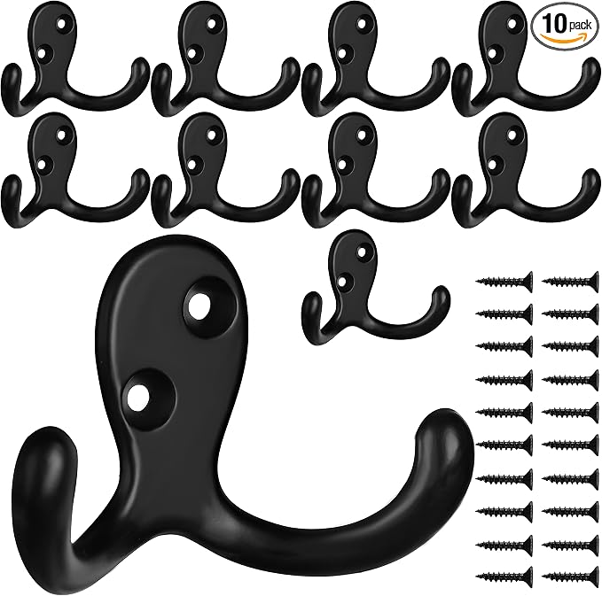 IBosins 10 Pack Heavy Duty Double Prong Coat Hooks Wall Mounted by IBosins