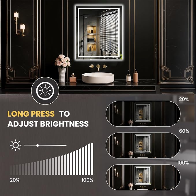 LOAAO 24"X28" LED Mirror for Bathroom, Lighted Bathroom Mirror - Image 3