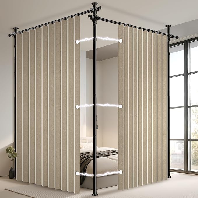 100% Blackout Room Divider Curtains Sets Beige W100 x L96 in, 2 Panels Curtain by AJAZZ