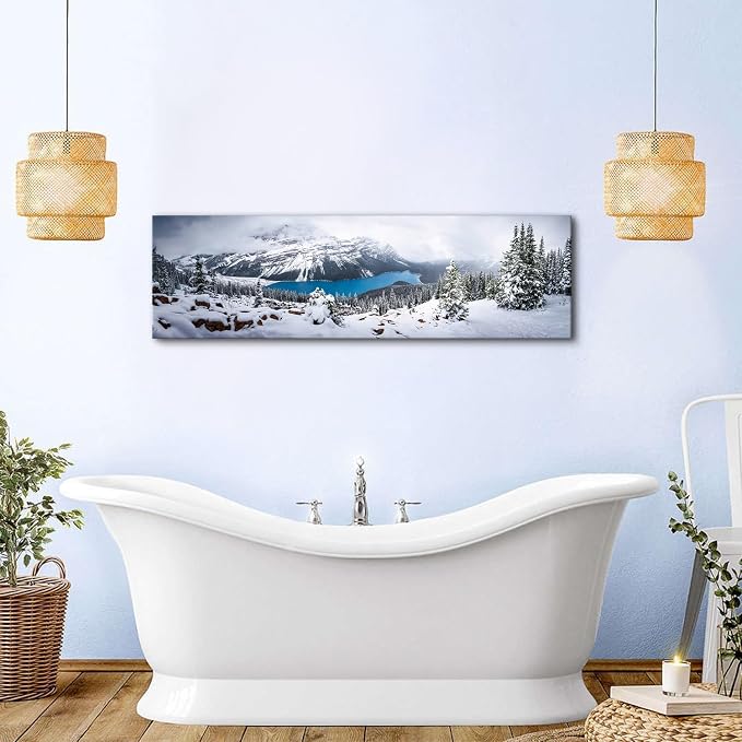Snow Mountain Canvas Wall Art White Clouds Misty Forest Landscape Prints - Image 4