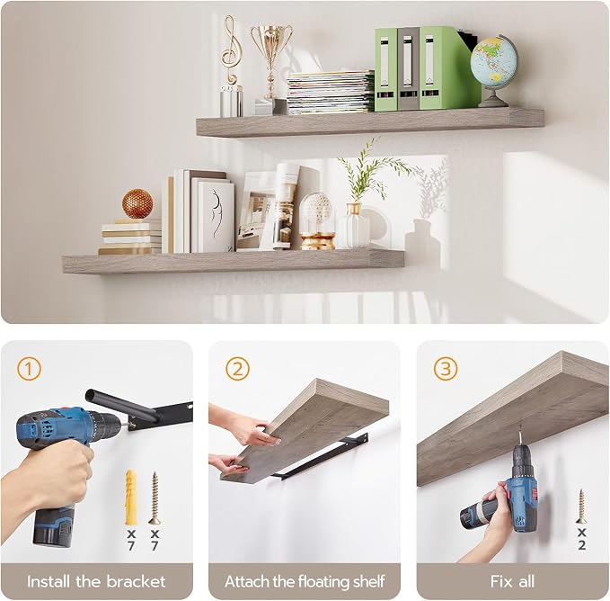 HOOBRO Floating Shelves for Wall, Wall Mounted Shelf Set of 2, 23.6" Hanging - Image 5