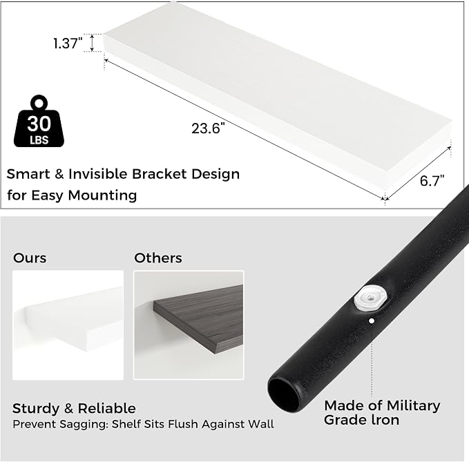 Venusmiles Floating Shelves for Wall 24 inch Long, Engineered Wood Wall Shelves - Image 3