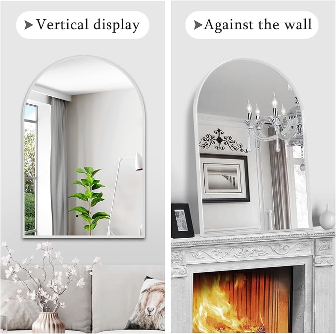 24" x 32" Silver Arched Mirror, Arch Wall Mirror, Metal Frame Black Bathroom - Image 5