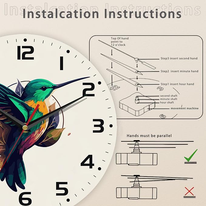 Flaying Hummingbird Bird Wall Clock Silent Non-Ticking Battery Operated Clock - Image 4
