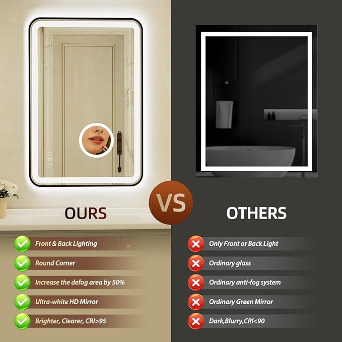 24x36 Inch Black Framed LED Bathroom Mirror - Image 7