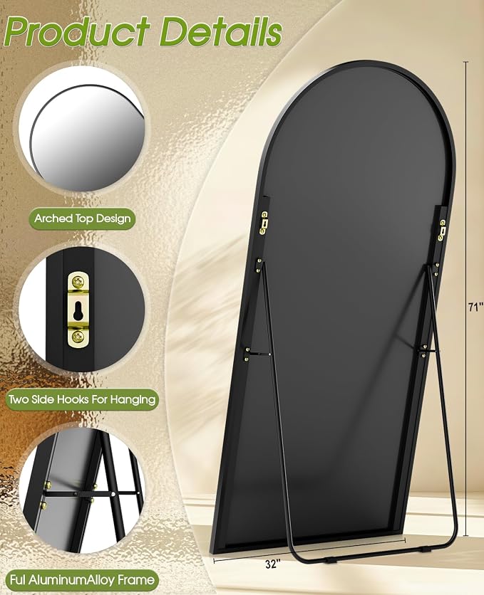 71"x32" Floor Mirror Full Length, Arched Full Length Mirror - Image 5