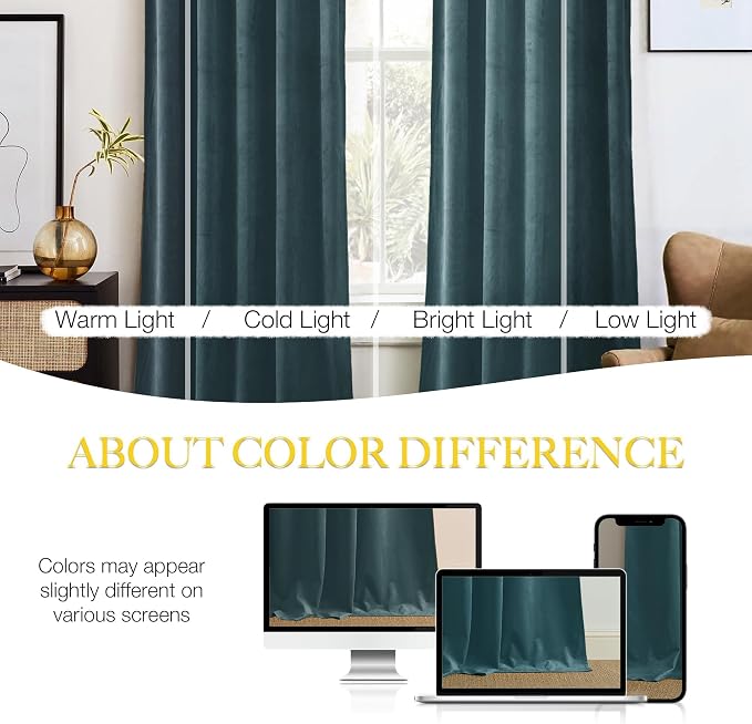 NICETOWN Greyish Blue Velvet Curtains and Drapes, Thermal Insulated Soft Window - Image 3