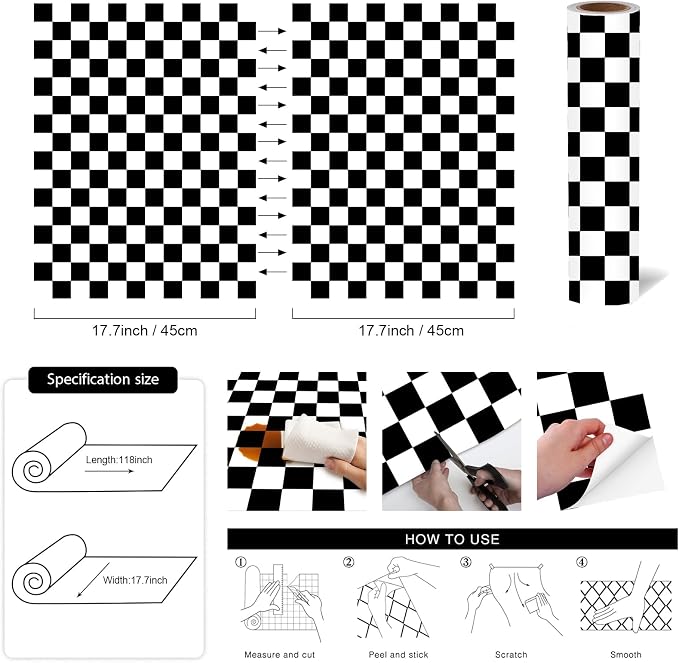 Modern Peel and Stick Wallpaper Black and White Mosaic Checkered Contact Paper - Image 3