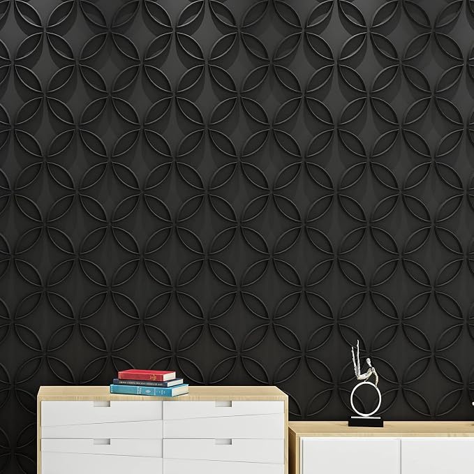 Art3d PVC 3D Wall Panel Interlocked Circles in Matt Black Cover 32 Sq.ft - Image 2