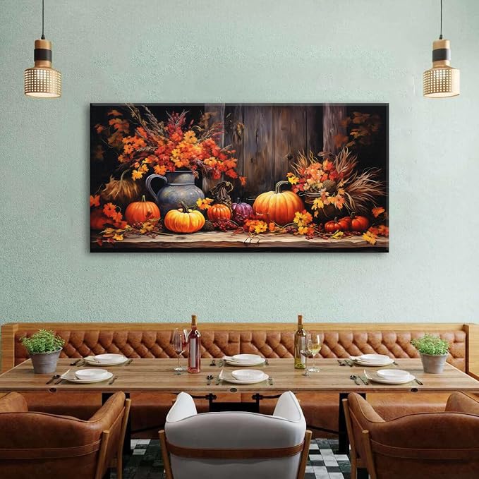 AIYISU Rustic Pumpkin Canvas Wall Art Farmhouse Dining Room Pictures Kitchen - Image 4