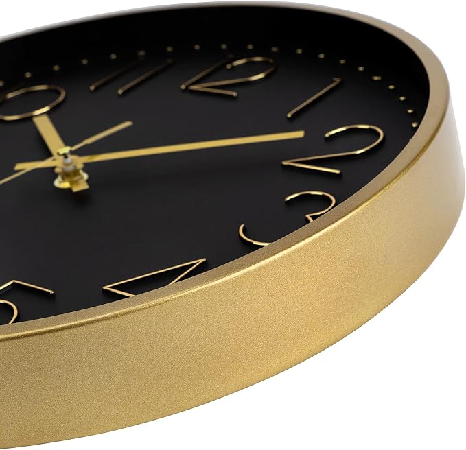 Foxtop Black Gold Wall Clock 12 Inch Silent Non-Ticking Battery Operated Round - Image 7