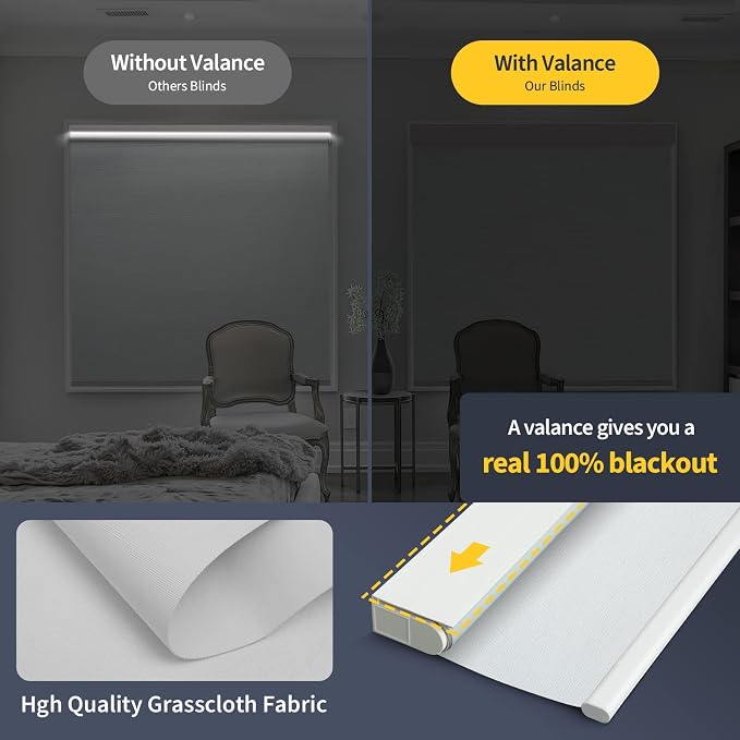 Motorized Blinds with Remote, Grasscloth Fabric Smart Blinds with Valance Cover - Image 2