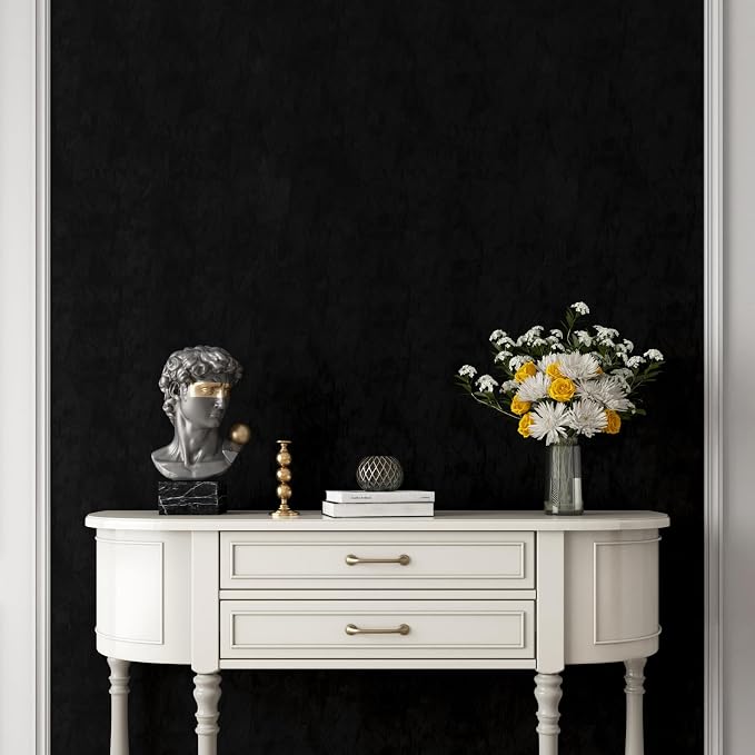 YENHOME 30"X393" Black Peel and Stick Wallpaper Vintage Velvet Wallpaper - Image 5