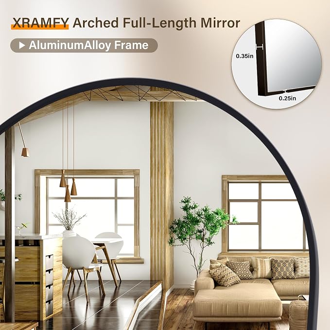 XRAMFY 86"x40" Arched Full Length Mirror Floor Mirrors - Image 6