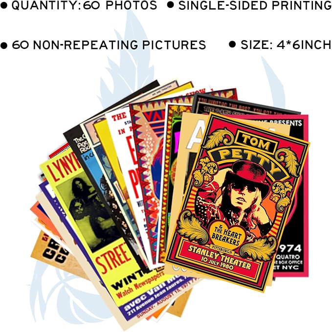 WOONKIT 60 PC Vintage Rock Band Posters, 70s 80s 90s Retro Concert Prints - Image 4