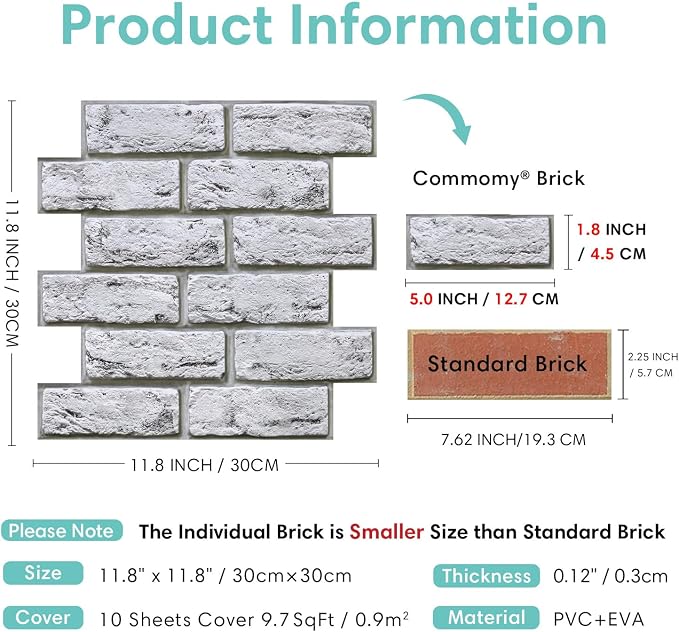Commomy Faux Brick Peel and Stick Wall Panels - Image 5