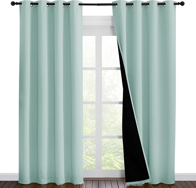 NICETOWN Aqua Blue 100% Blackout Curtain Set, Thermal Insulated & Energy by NICETOWN