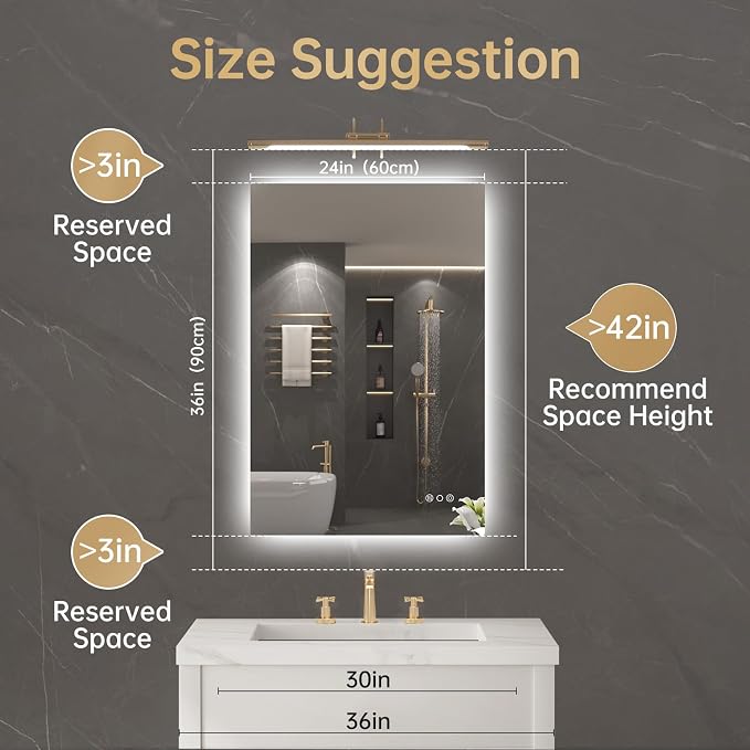 LOVESPEJO 24"x36" Backlit Mirror Bathroom, LED Bathroom Mirror - Image 9