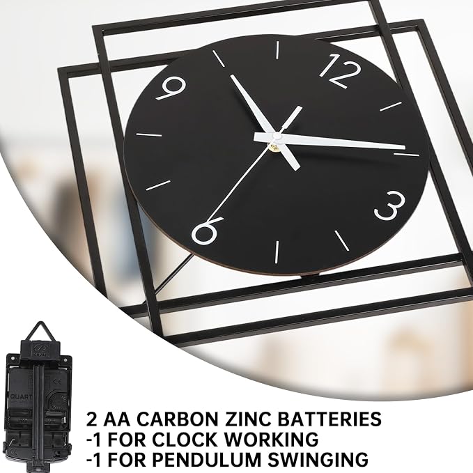 Wall Clock with Pendulum, Silent Quality Quartz Battery Operated, Modern Large - Image 3