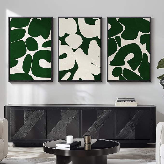 Large Framed Green and White Abstract Wall Art - Image 8