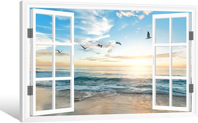 Goldfoilart Ocean Beach Sunset Window Canvas Wall Art - Image 2