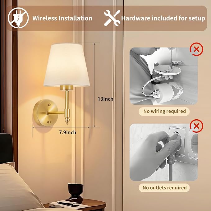 Battery Operated Wall Sconce Set of 2, Rechargeable Wireless Wall Lights - Image 3