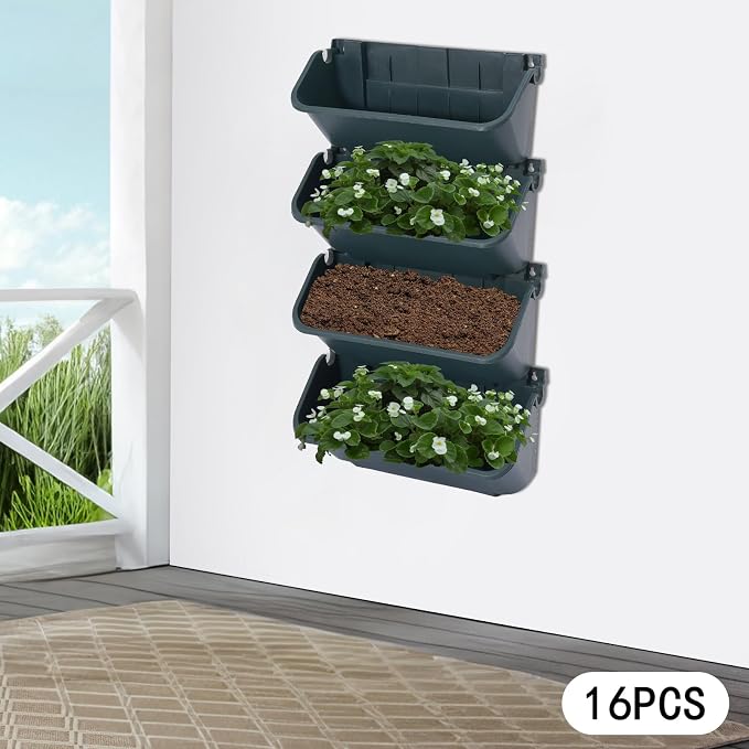 Vertical Wall Planter with 16 Pots, Hanging Garden Plant Flowerpot Holder - Image 4