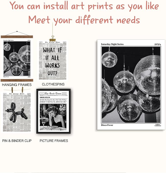 NaZaUK Trendy Preppy Retro Y2K Room Decor, Sufeasdf 70s Disco Ball Newspaper - Image 4
