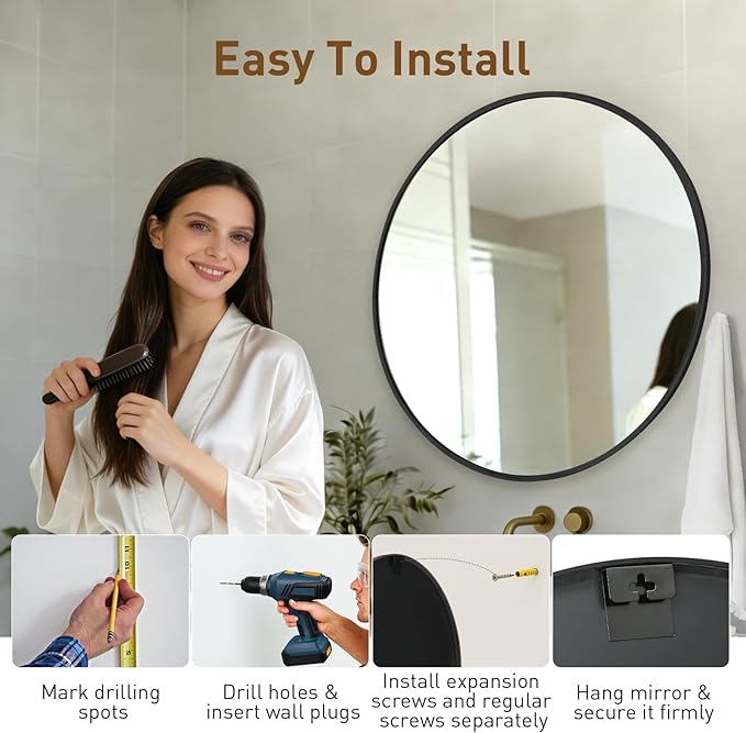 NEWBULIG 36 Inch Round Wall Mirror, Bathroom Mirror - Image 5