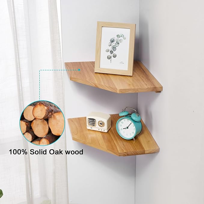 Corner Wall Shelf, Corner Floating Shelf Solid Oak Wood Display Shelf - Image 4