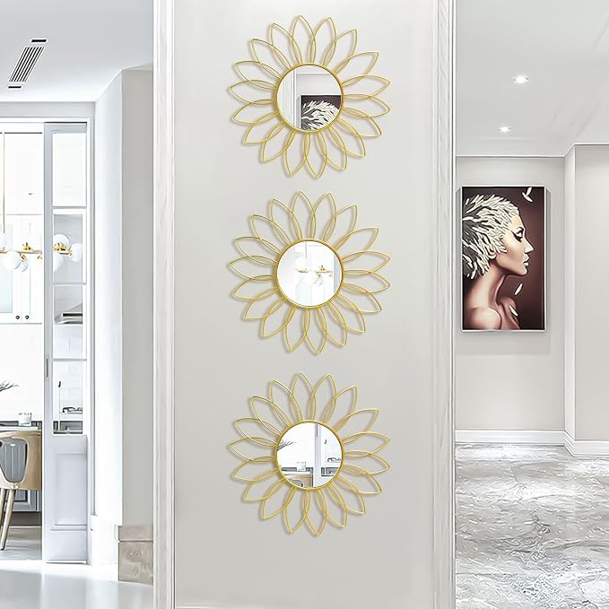 3 Pack Metal Mirrors for Wall Sunburst Wall Mirrors Home Décor Decorative - Image 3
