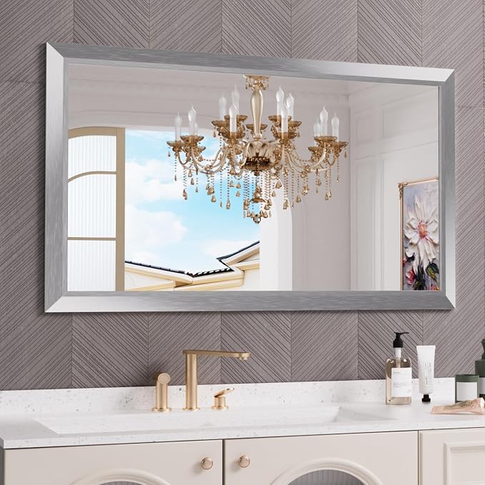 Amorho Bathroom Mirror 50 X30 Inch, Brushed Nickel Mirror Perfect by Amorho