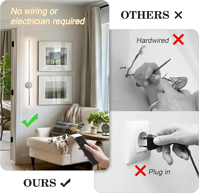 Battery Operated Modern Wall Sconces, Dimmable Wireless Wall Light Set of Two - Image 2